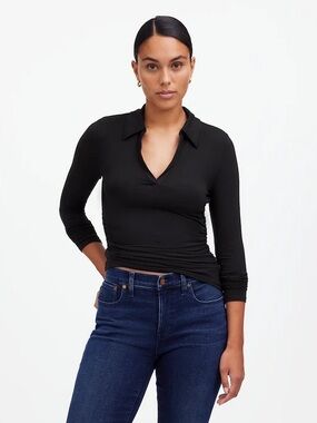 Madewell Black Long-Sleeve Polo Tee